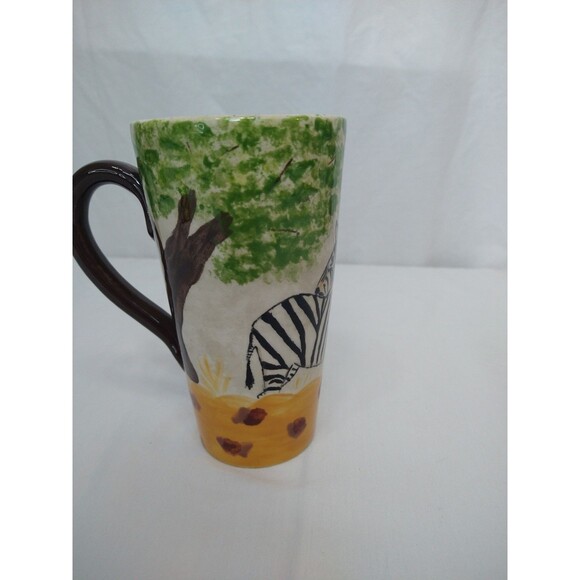 Hand Painted Zebras Coffee Mug Safari Africa Tall Latte Collectable Art Numbered - Picture 6 of 16
